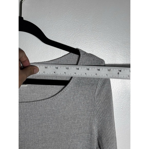 French Laundry Women's Gray Ribbed Top Lace Hem 3/4 Sleeve Scoop Neck Shirt Med - Picture 7 of 9